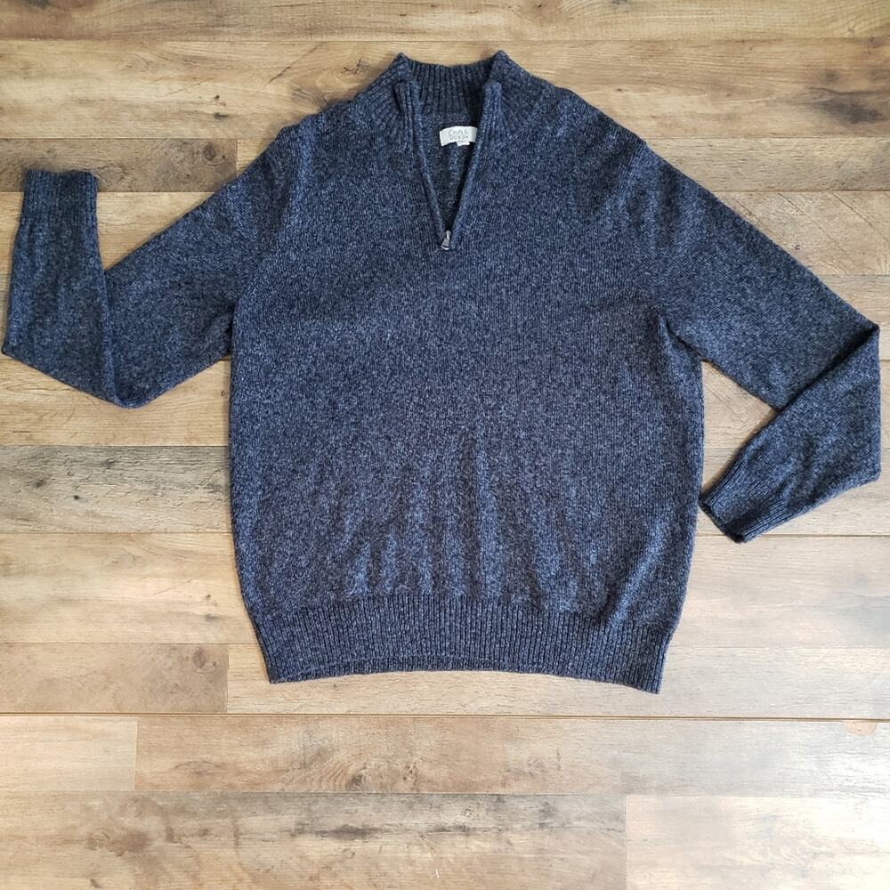 Croft & Barrow Men's Blue Ribbed Knit Heathered Pullover Zip Long Sleeve Sweater